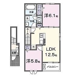 アリビオII 2階2LDKの間取り