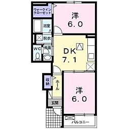 フロイデ　KANAGEN　II 1階2DKの間取り