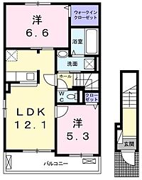 パティオ　II 2階2LDKの間取り