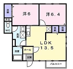 ラ・フォンダA 1階2LDKの間取り