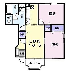 セラサス・ヴィラB 1階2LDKの間取り