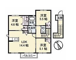 プランドール　B 2階3LDKの間取り