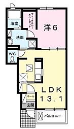 クラール鬼無C 1階1LDKの間取り