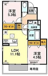 セジュール澄I　A 1階2LDKの間取り