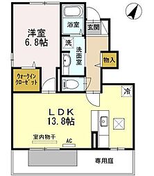 ハピネス A 1階1LDKの間取り