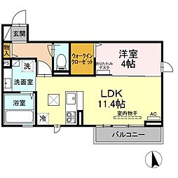 ビアンフェ 1階1LDKの間取り