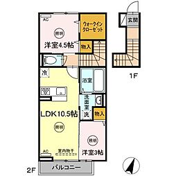 リバーサイド 2階2LDKの間取り