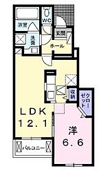 ルミエール・イリゼIV 1階1LDKの間取り