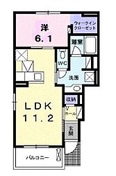クラール宇多津A 1階1LDKの間取り