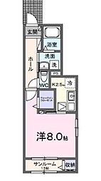 クルール今津B 1階1Kの間取り