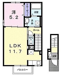 メゾン　サンフラワーA 2階1LDKの間取り