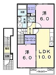 パル・ガーデン6 2階2LDKの間取り