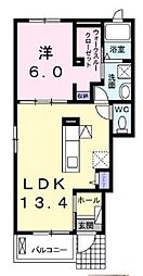 クラール仏生山Ｄ 1階1LDKの間取り