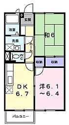 サニーハイツ楠C 2DKの間取図画像