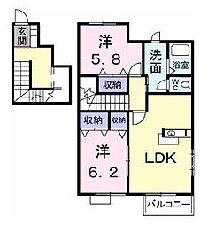 サンライズ新名B棟 2LDKの間取図画像