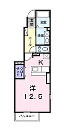 ヴィラ・サニーヒルB 1Kの間取図画像