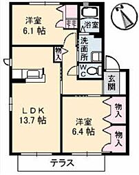 ハイツMINORUB 2LDKの間取図画像