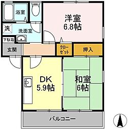 パインズコート新居B 2DKの間取図画像