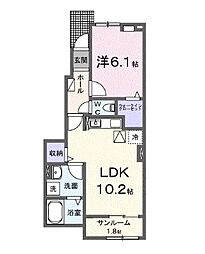 木田郡三木町大字平木アパート 1LDKの間取図画像