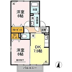 ビーンズヒルC 2DKの間取図画像