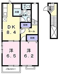 ラフィネ・メゾンD棟 2DKの間取図画像