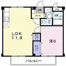 シティーハイツ川地 1LDKの間取図画像