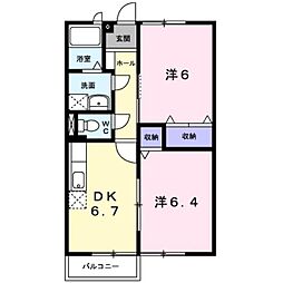 ニューエルディム大樹B 2DKの間取図画像