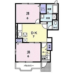 アルカンシエルC棟 2DKの間取図画像