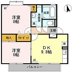 ユイマールガーデンB 2DKの間取図画像