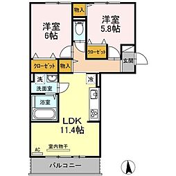 ルシェールA 2LDKの間取図画像