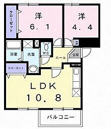 リヴィエール宮本1 2LDKの間取図画像