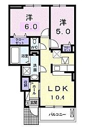 リシェスB 2LDKの間取図画像