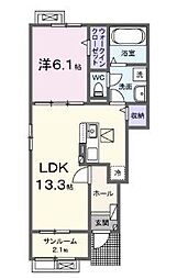 観音寺市出作町アパート 1LDKの間取図画像