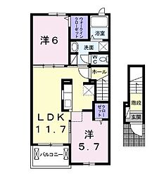 クラール春日C 2LDKの間取図画像