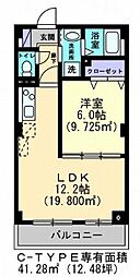 パークサイドヒルズ伏石 1LDKの間取図画像