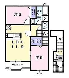ハピネス村山A棟 2LDKの間取図画像