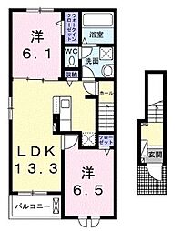 ベルエア上天神B 2LDKの間取図画像