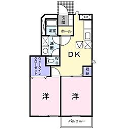 ラフィネ・メゾンD棟 2DKの間取図画像
