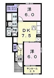 ロータス坂本E 2DKの間取図画像