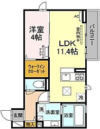 カーサデ津森 1LDKの間取図画像