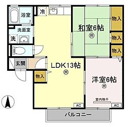 グランシャトーB 2LDKの間取図画像