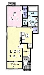 高松市仏生山町甲アパート 1LDKの間取図画像