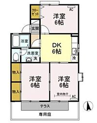 ドミール屋島B 3DKの間取図画像