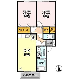 アーバンハイツ28A 2DKの間取図画像