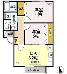 ベルジュネスJA 2DKの間取図画像