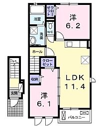 ガーデンプレイスA 2LDKの間取図画像
