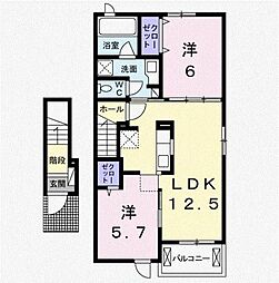ポートレーゼ木太B 2LDKの間取図画像