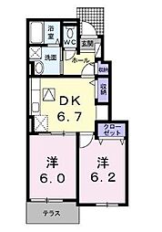 エヴェリーナ1 2DKの間取図画像