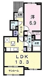 パルガーデン中央インター3 1LDKの間取図画像