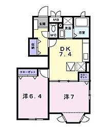 ラフレシールA 2DKの間取図画像